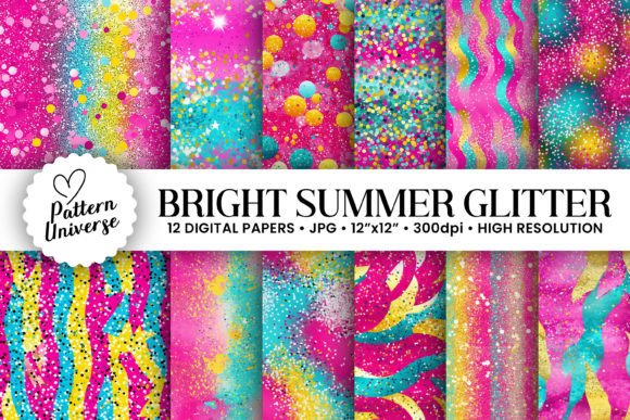 12 Bright Summer Glitter Seamless Patterns for Your Projects