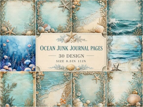 Coastal Beach Journal Page Backgrounds for Creative Projects