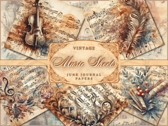 Music Sheet Backgrounds Junk Journal Kit