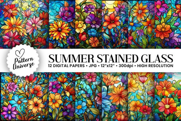 Summer Stained Glass Flowers Backgrounds for Vibrant Projects