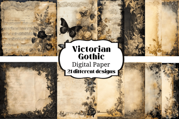 Victorian Goth Digital Paper Backgrounds: 21 Dark Designs